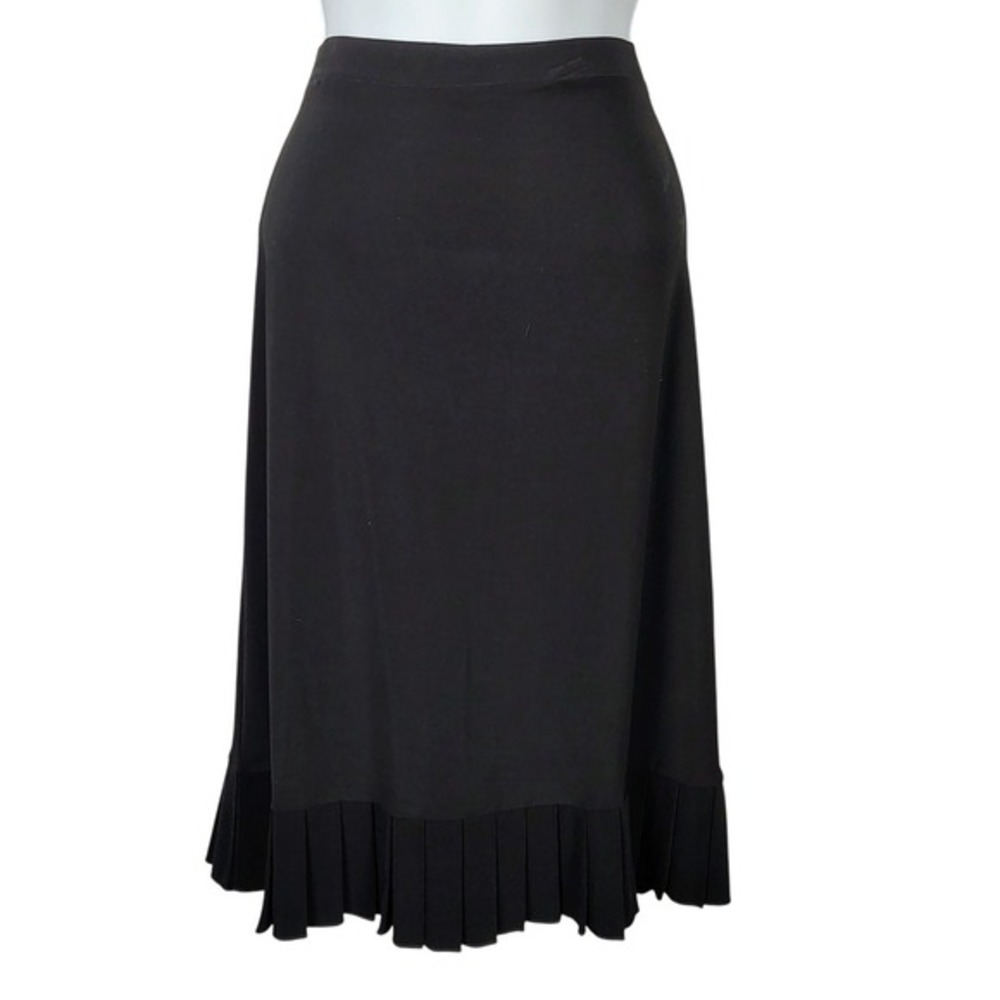 Susan Lawrence Black Pleated‎ Ruffle Hem Midi Skirt L Office Wear witchy goth